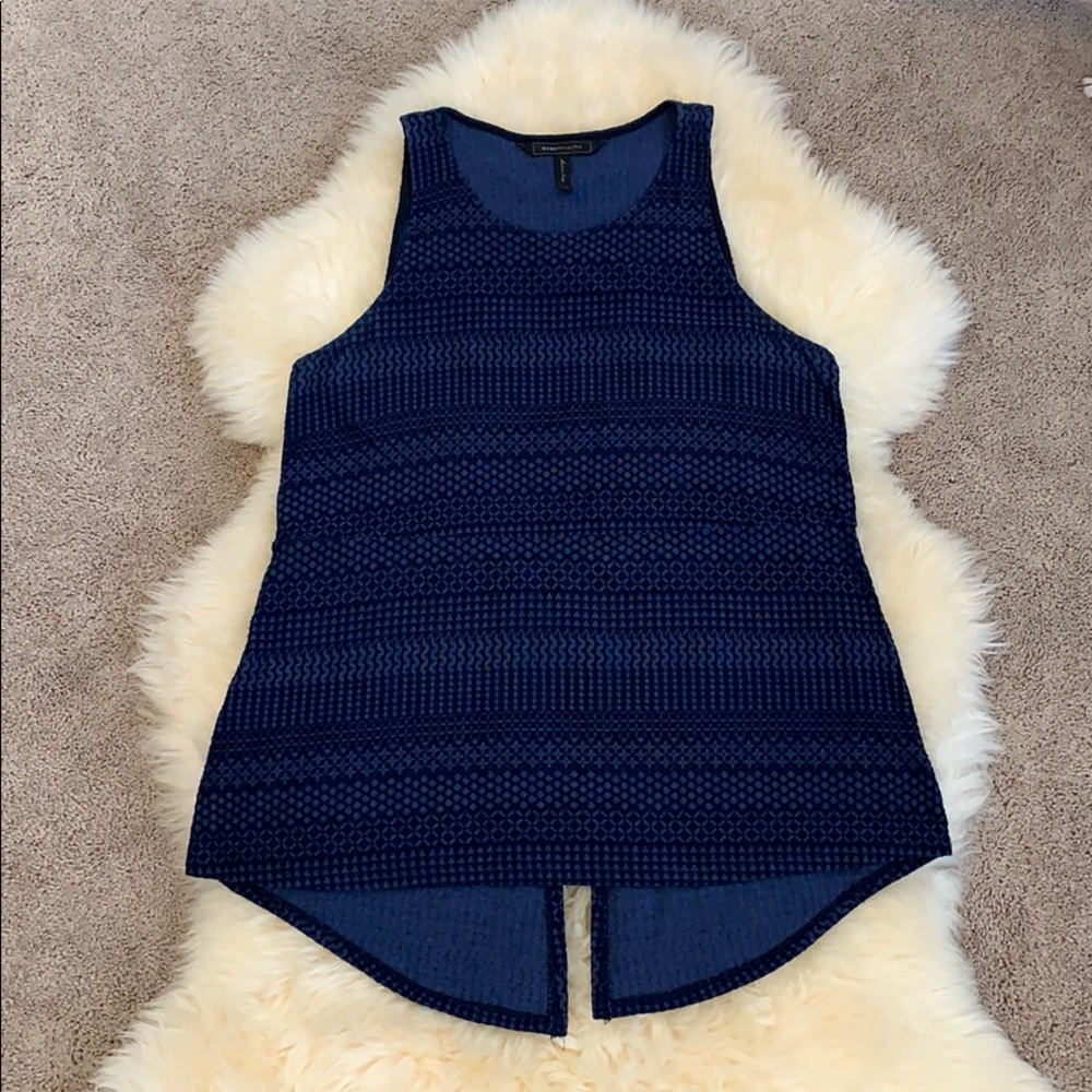 BCBG Blue Sleeveless Top, split lower back, Med.